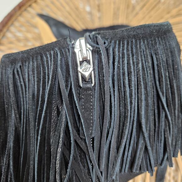 Sam Edelman Kandice Suede Fringe Ankle Bootie Pumps 7.5 Black Boots Heels - Picture 10 of 11